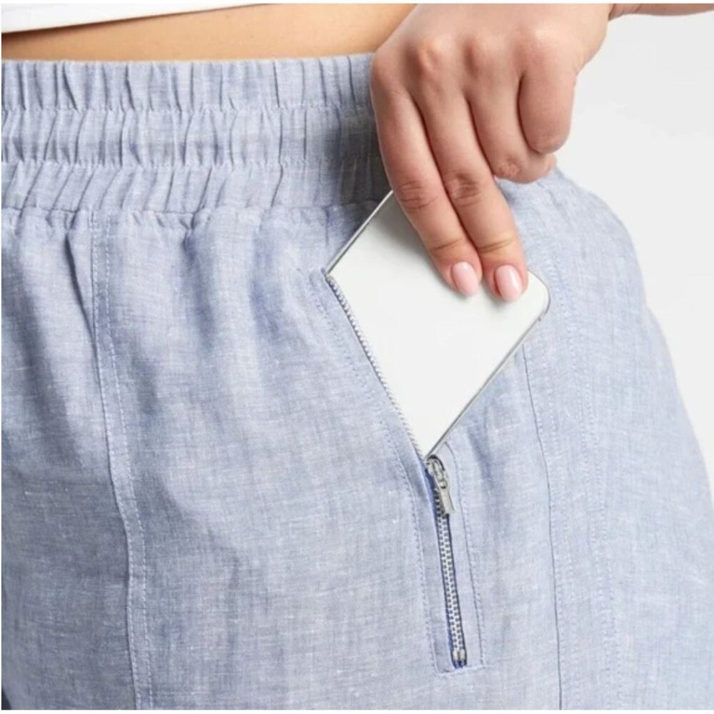 NWOT Athleta Chambray Blue Linen Cabo Jogger Pants 8 Relax Fit MSRP$89 Beach - Picture 11 of 13